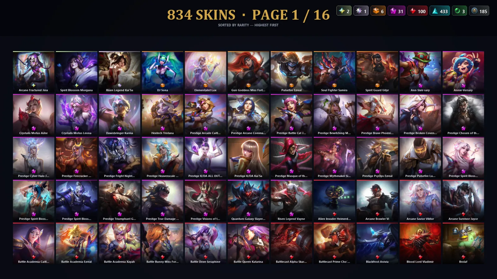 [LoL] | EUW | Level 500 | Emerald I | 173 Champions | 834 Skins | 21,349 BE