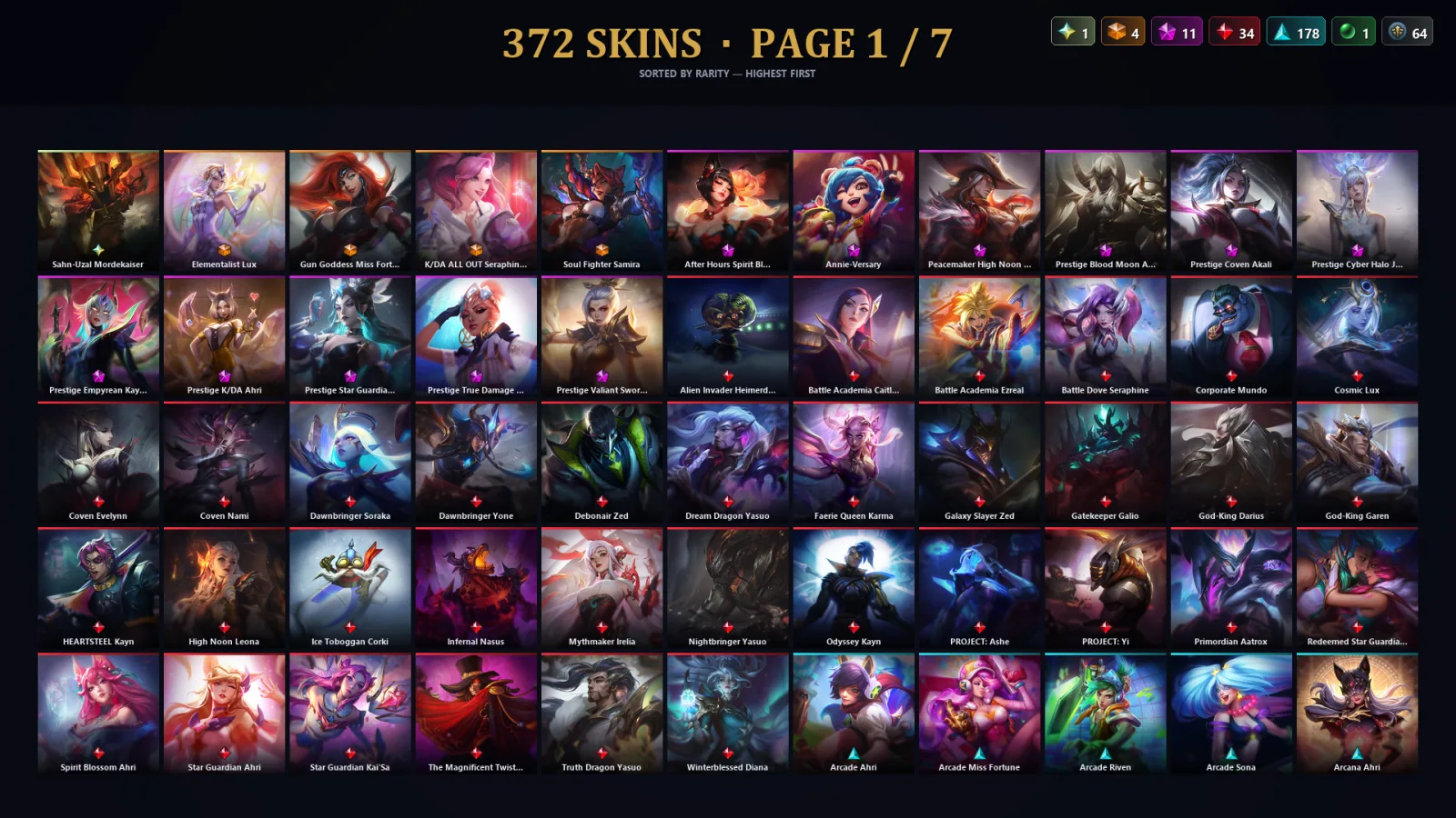 [LoL] | NA | Level 500 | 165 Champions | 340 Skins | 36,732 BE