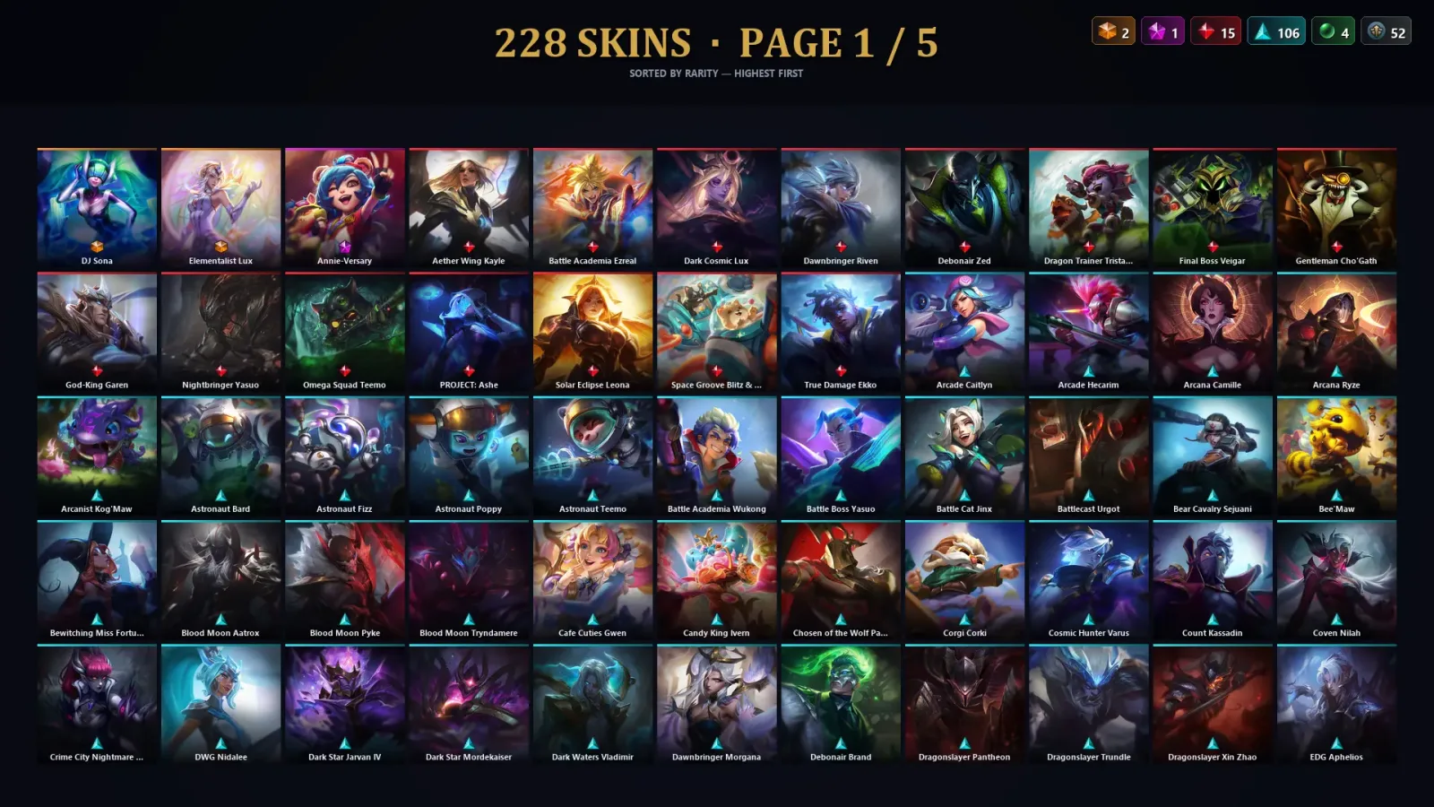 [LoL] | NA | Level 418 | 172 Champions | 228 Skins | 17,766 BE — LoL account