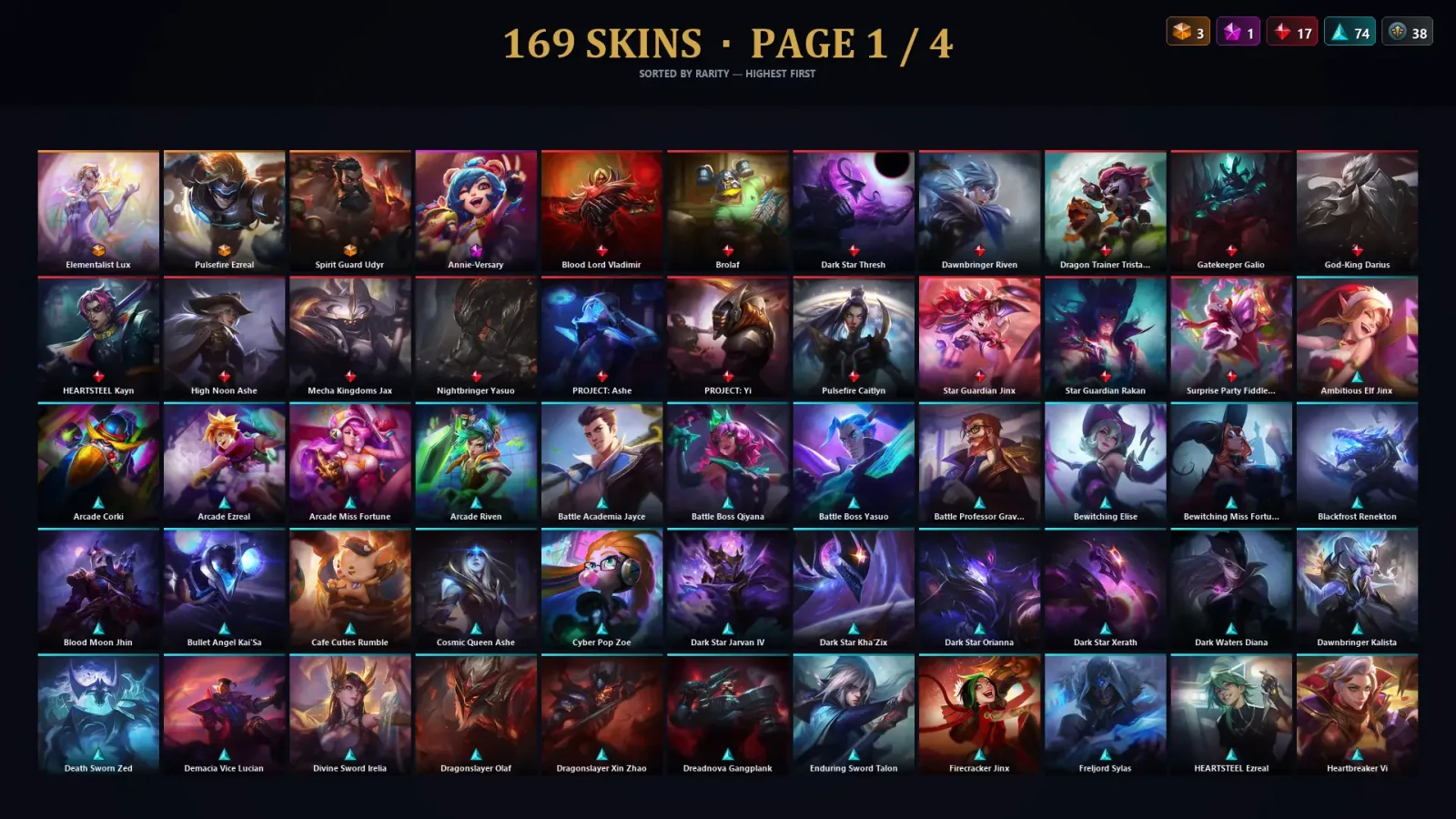 [LoL] | TR | Level 286 | Platinum II | 163 Champions | 169 Skins