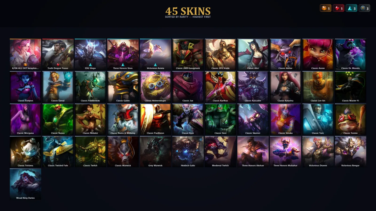 [LoL] | TR | Level 53 | Diamond I | 84 Champions | 45 Skins | 11,250 BE