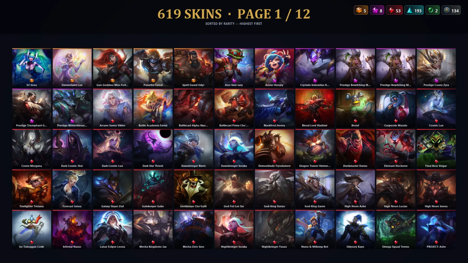 [LoL] | TR | Level 384 | 170 Champions | 587 Skins