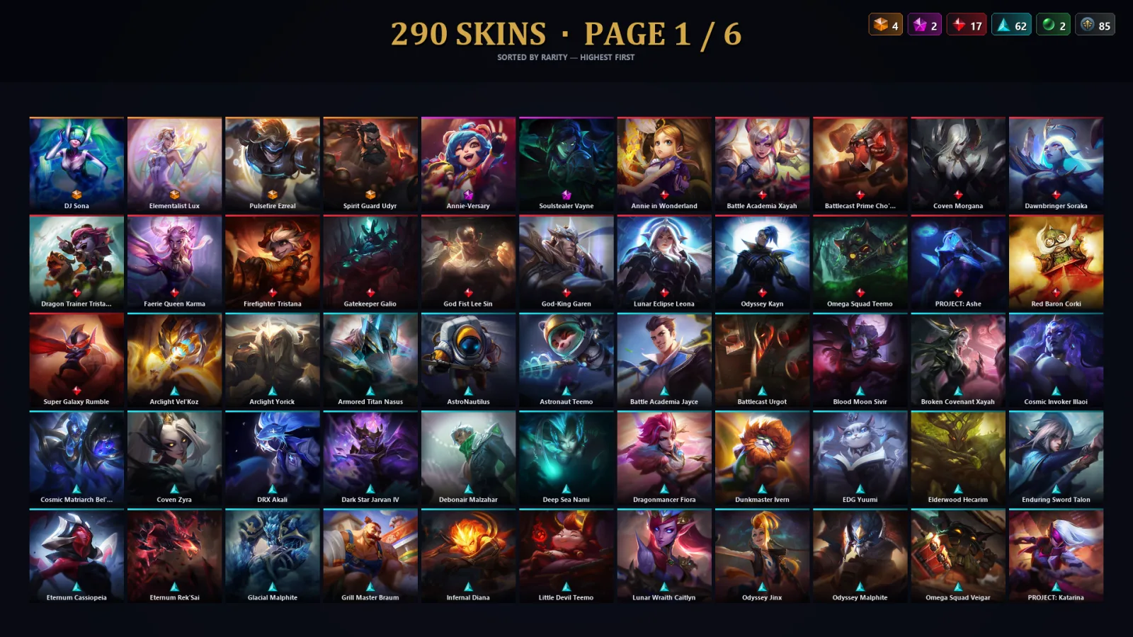 [LoL] | EUW | Level 500 | 172 Champions | 258 Skins | 265,245 BE