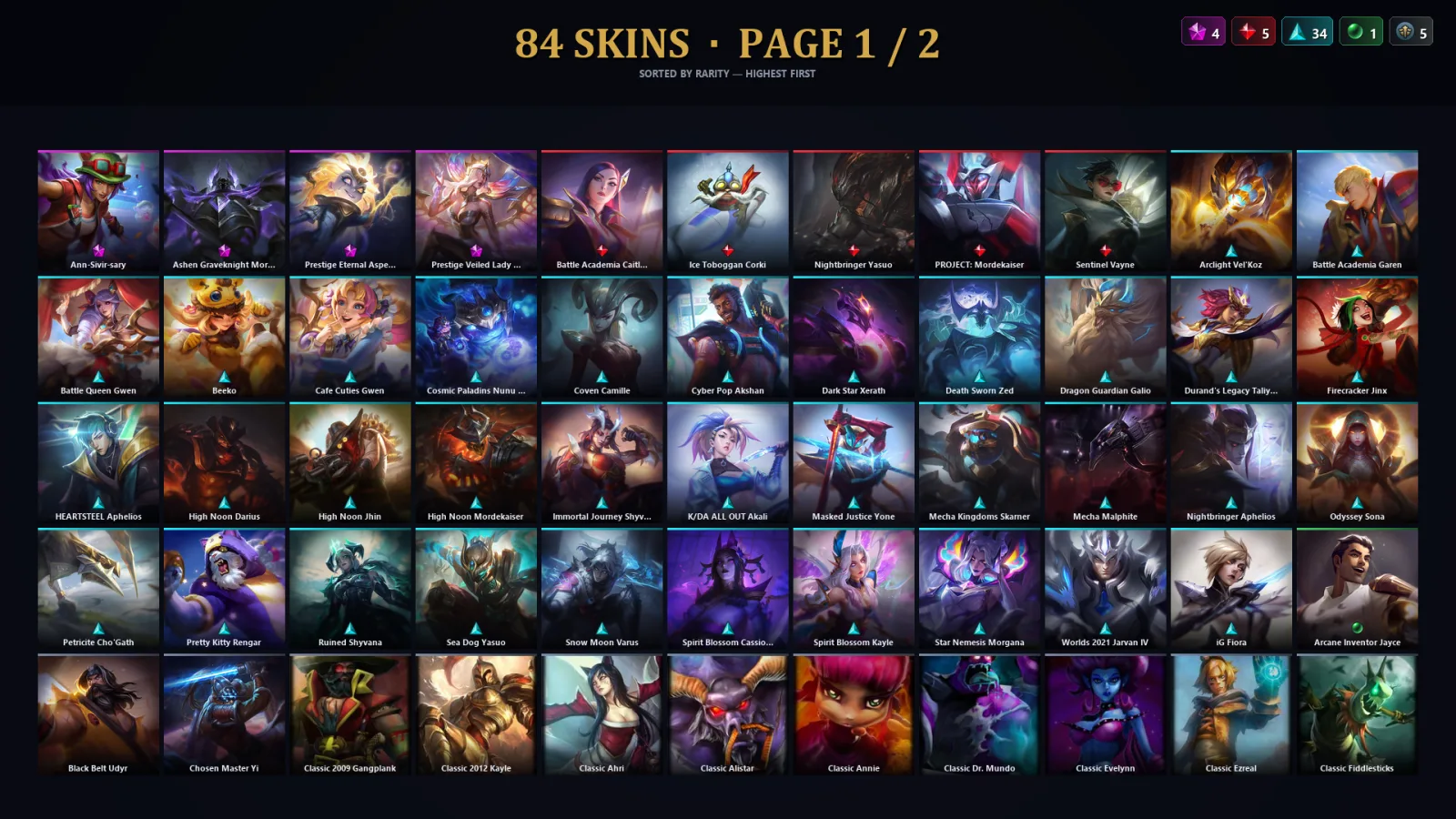 [LoL] | TR | Level 75 | Gold III | 88 Champions | 84 Skins | 10,720 BE