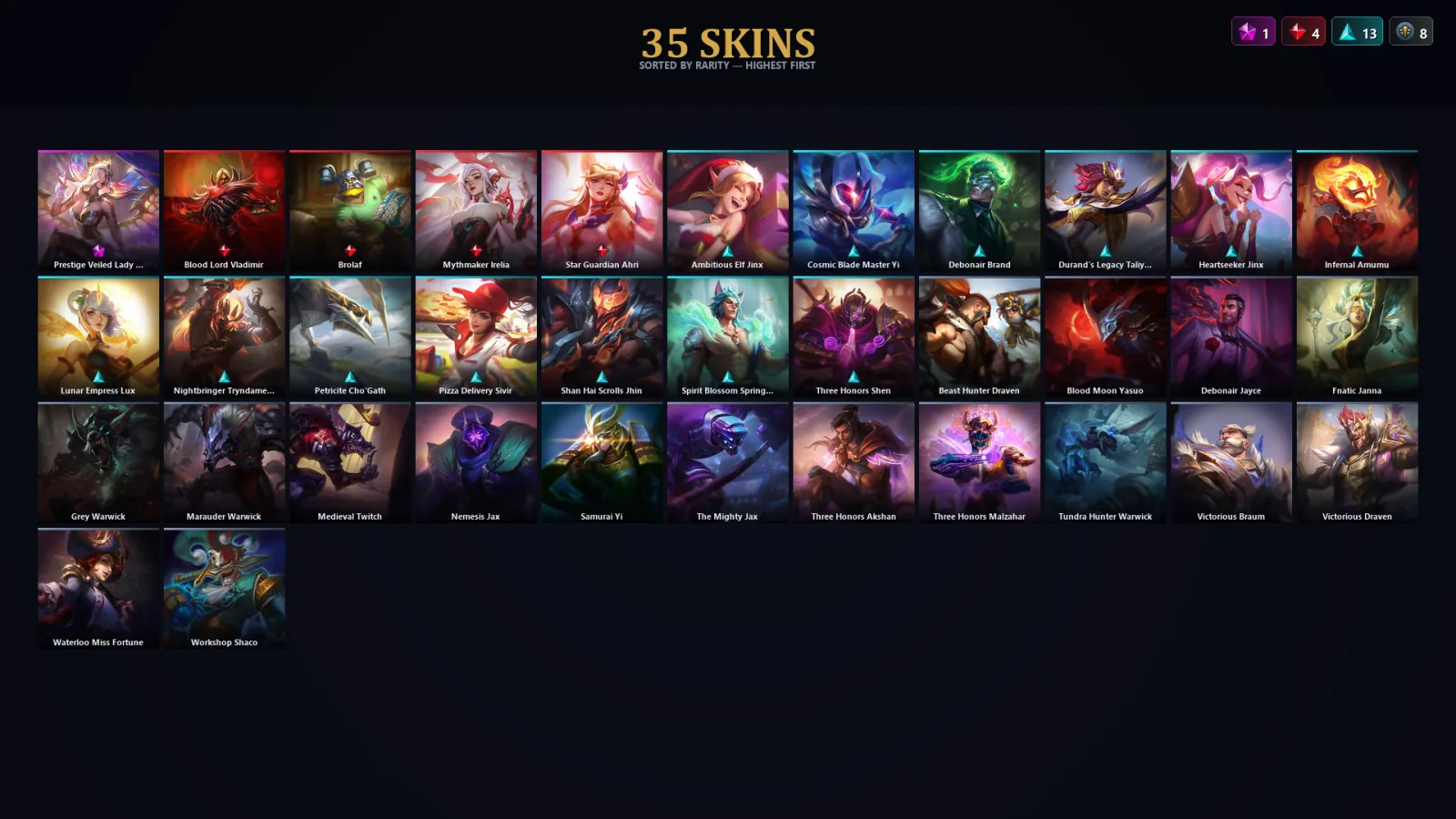[LoL] | TR | Level 66 | Iron I | 90 Champions | 35 Skins | 16,205 BE