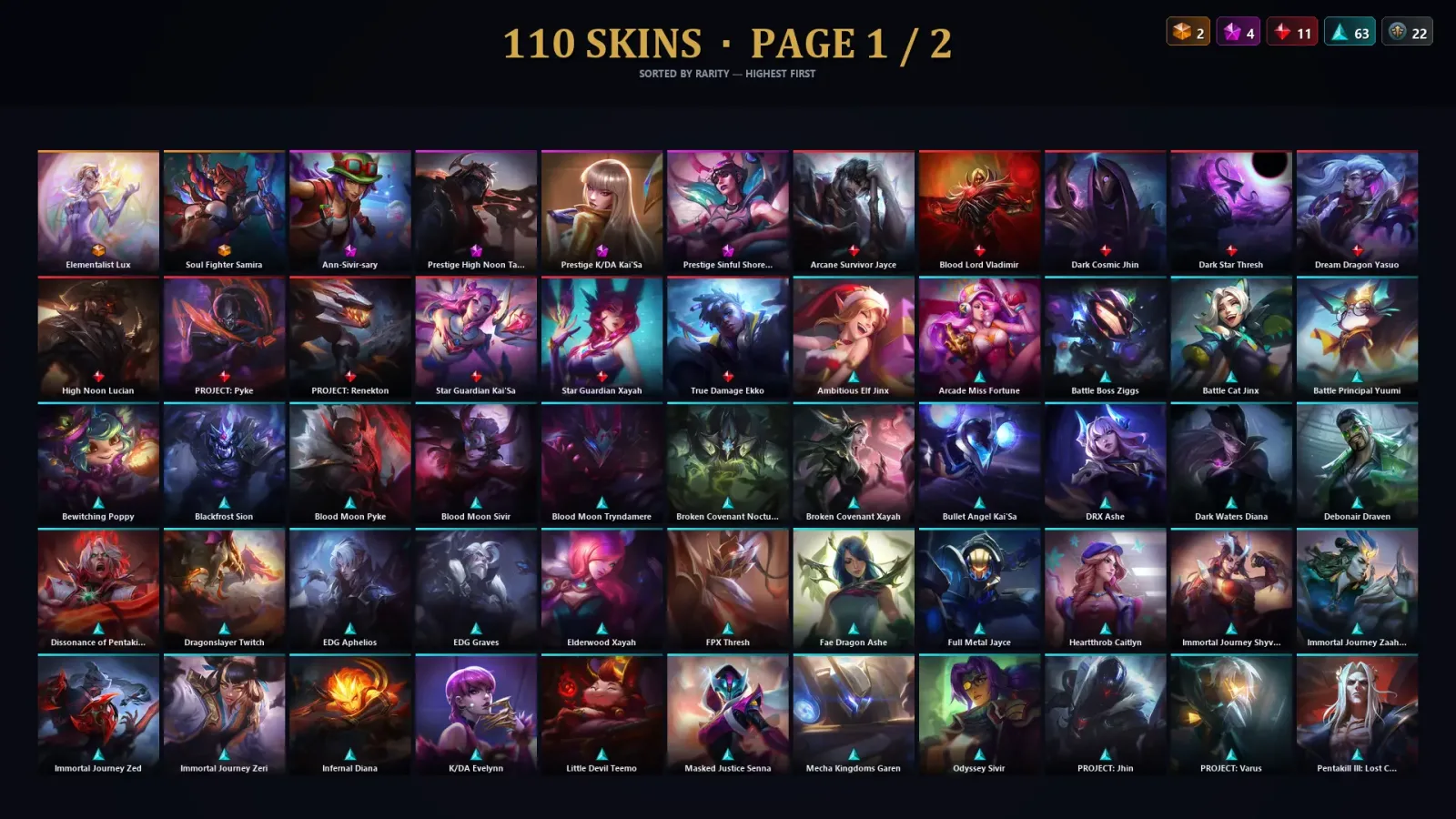 [LoL] | TR | Level 150 | Emerald II | 119 Champions | 110 Skins