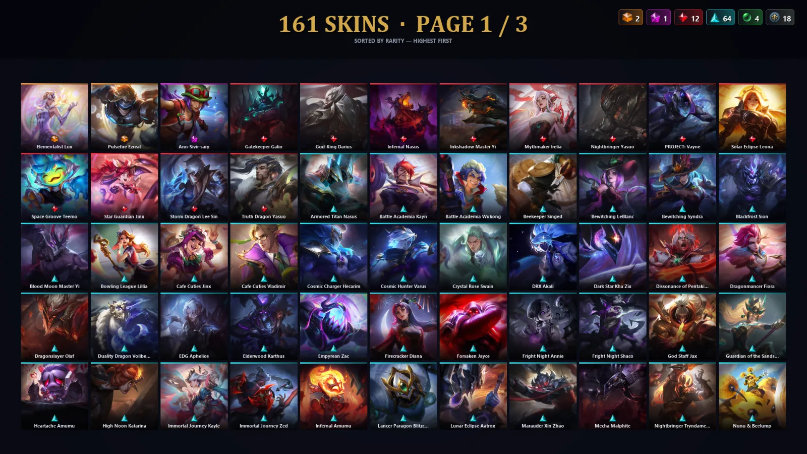 [LoL] | TR | Level 475 | Gold II | 173 Champions | 161 Skins | 54,835 BE
