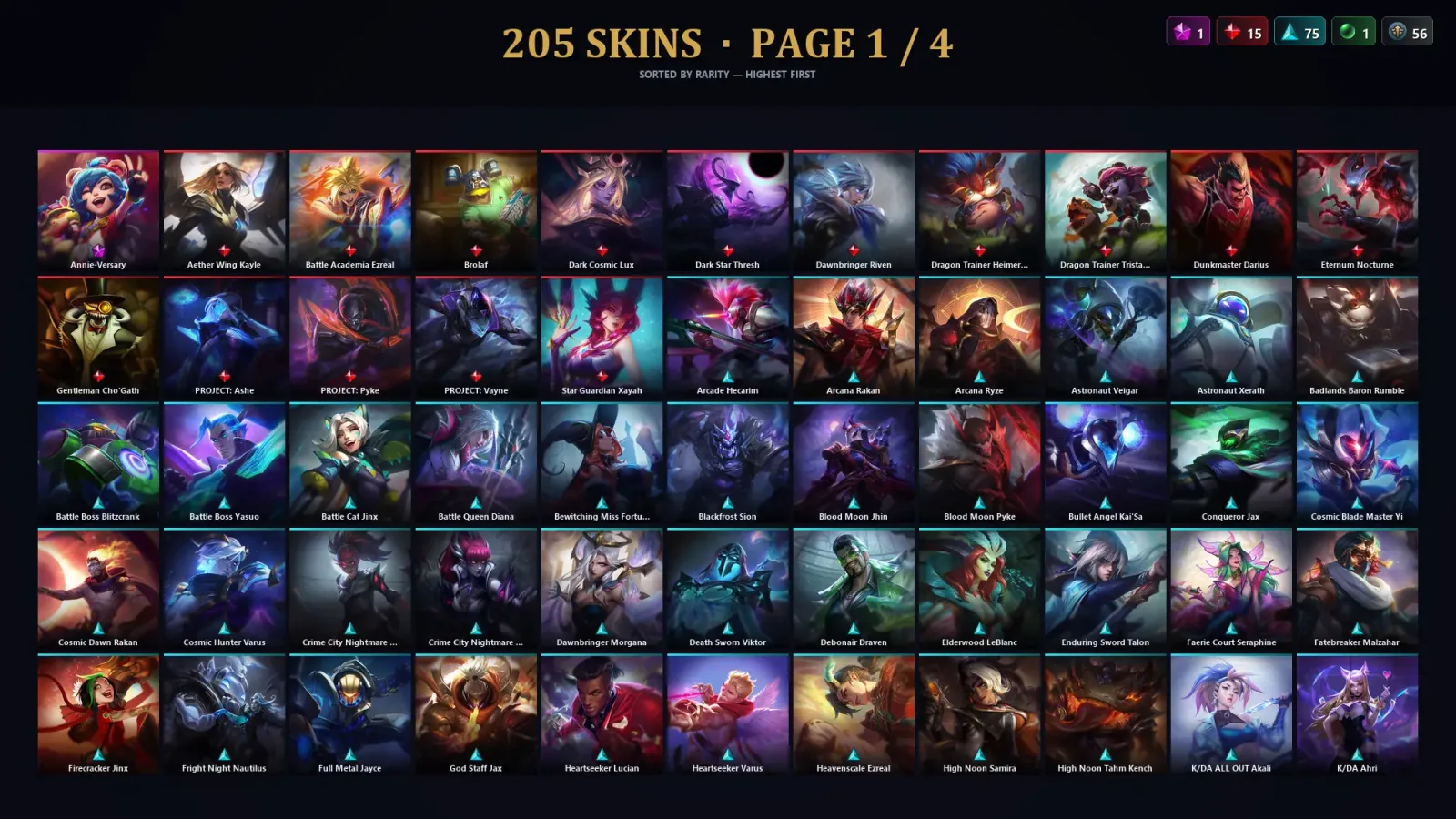 [LoL] | EUW | Level 443 | 172 Champions | 205 Skins | 75,521 BE — LoL account
