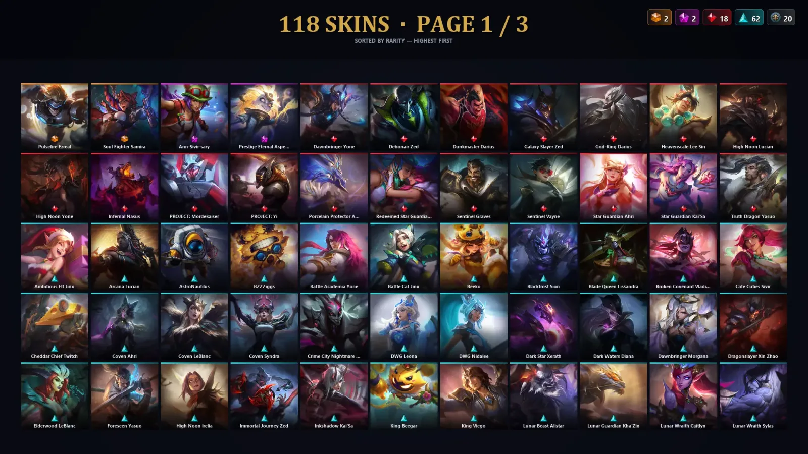 [LoL] | TR | Level 225 | Diamond I | 173 Champions | 118 Skins | 59,775 BE
