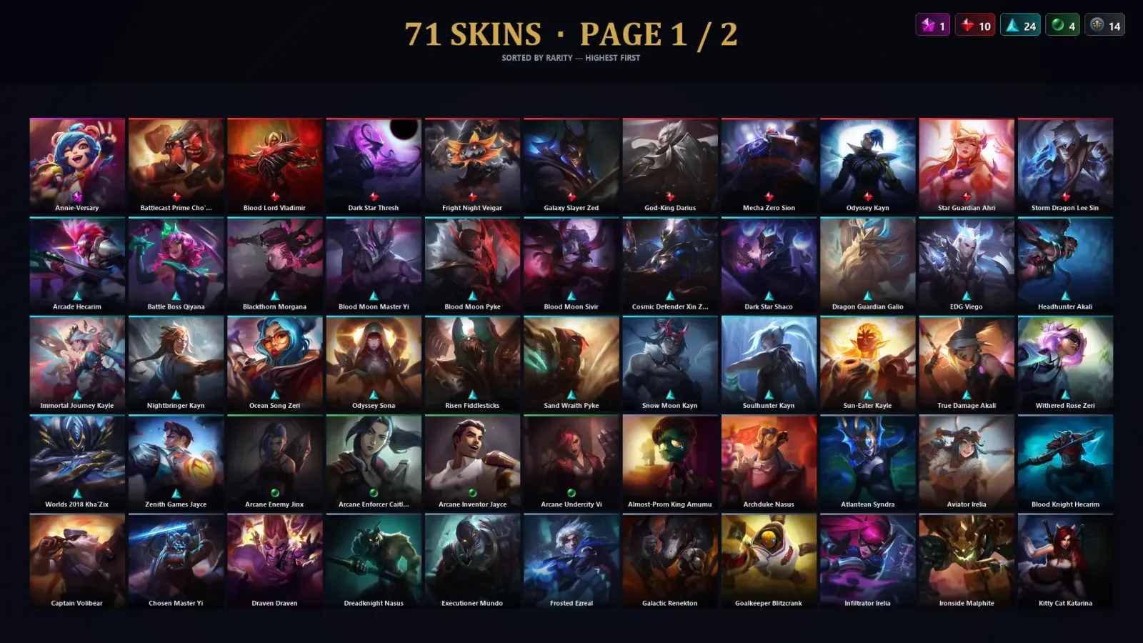 [LoL] | TR | Level 256 | Platinum IV | 160 Champions | 71 Skins — LoL account