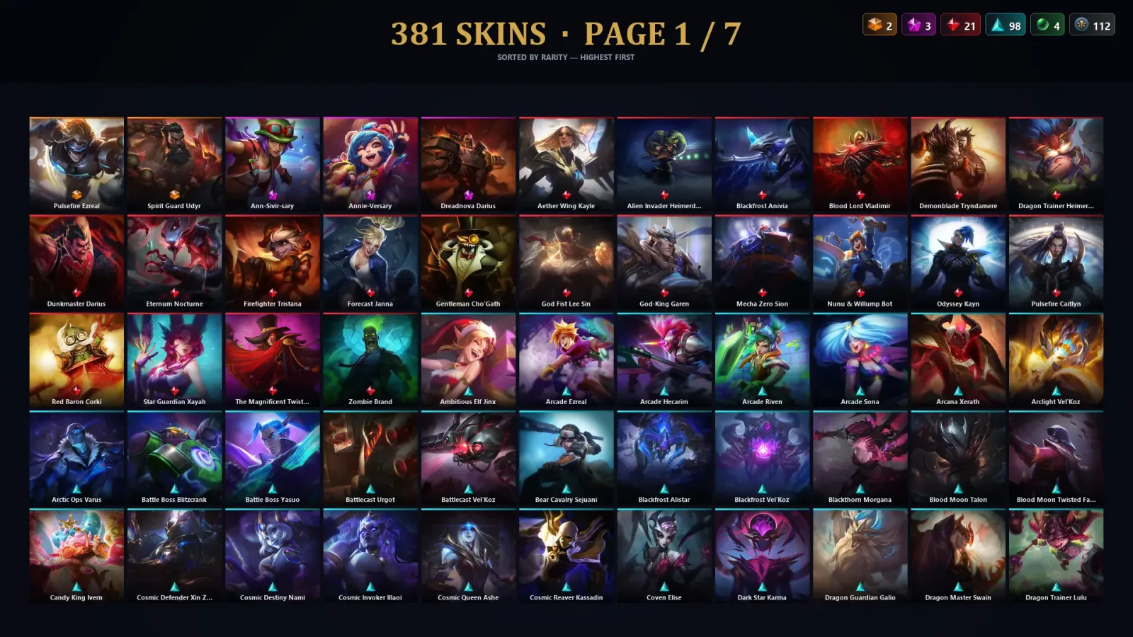 [LoL] | EUW | Level 303 | 172 Champions | 381 Skins | 231,435 BE — LoL account