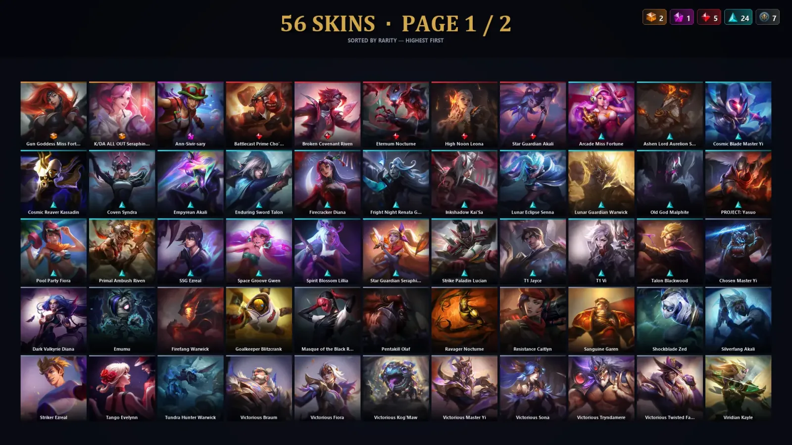 [LoL] | EUW | Level 191 | Gold II | 172 Champions | 56 Skins | 84,295 BE — LoL account