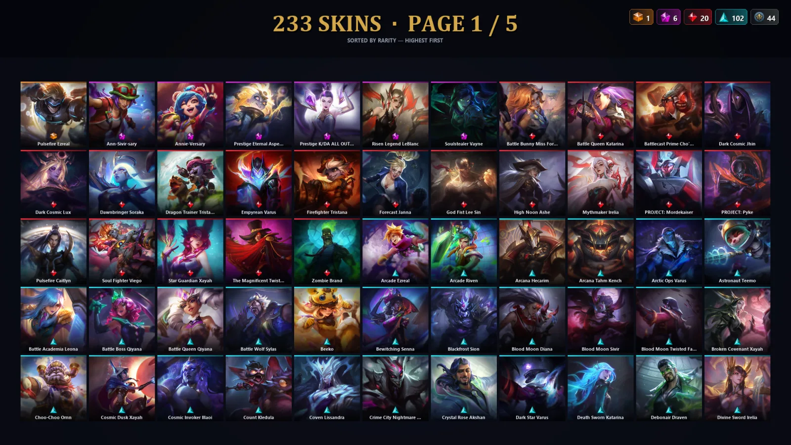 [LoL] | TR | Level 500 | Emerald III | 173 Champions | 201 Skins | 38,251 BE