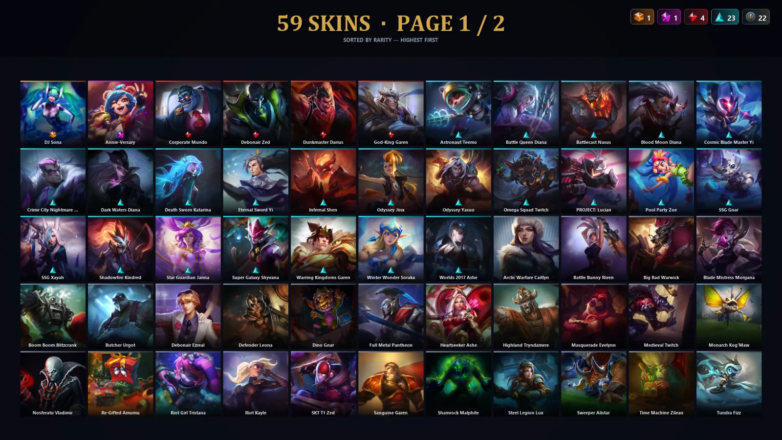 [LoL] | TR | Level 190 | 93 Champions | 59 Skins