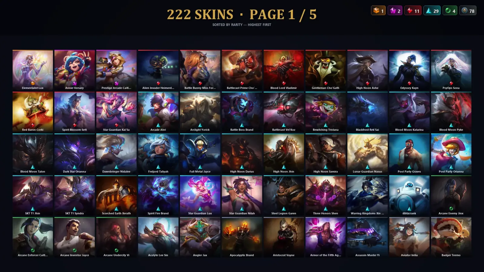 [LoL] | EUW | Level 223 | Emerald IV | 173 Champions | 222 Skins | 52,957 BE