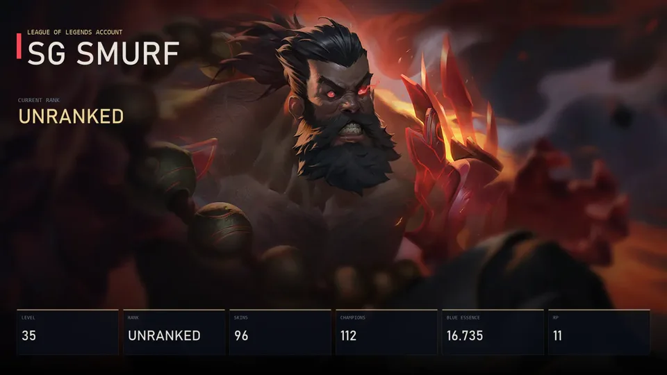 SG | Spirit Guard Udyr | Dragon Trainer Tristana | Gentleman Cho'Gath | Final Boss Veigar | Infernal Nasus | Unranked | 96 Skin | 112 Champion — main preview