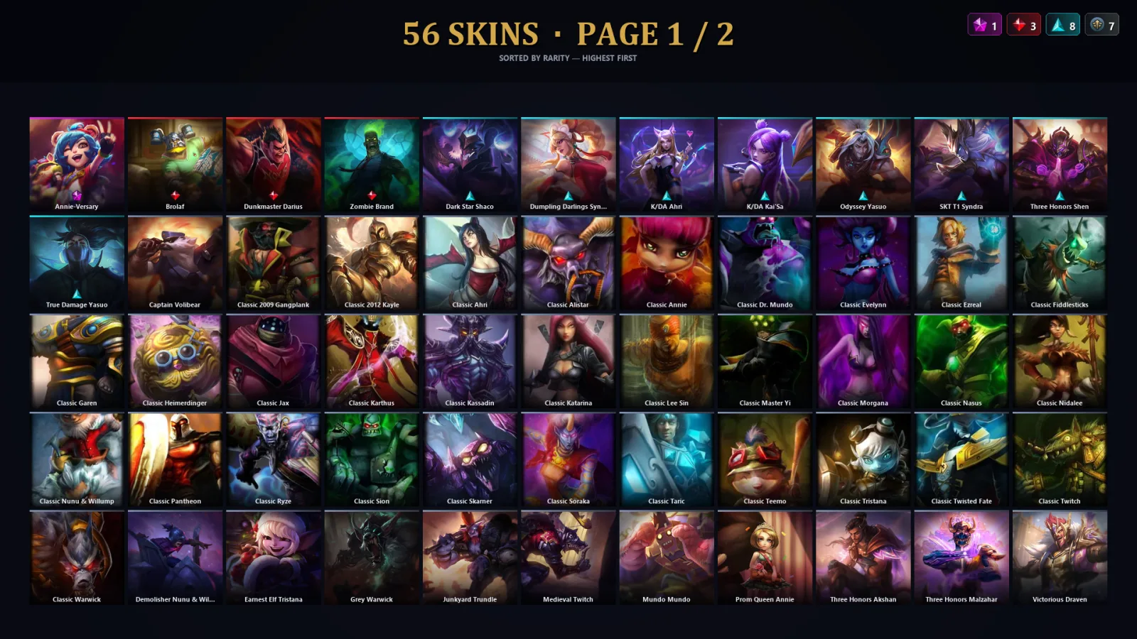 [LoL] | EUW | Level 69 | Emerald IV | 100 Champions | 24 Skins | 54,013 BE