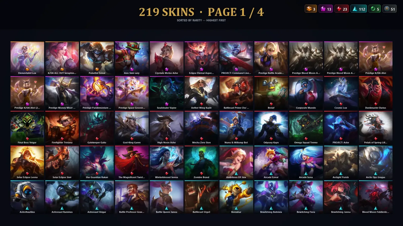 [LoL] | EUW | Level 148 | 173 Champions | 219 Skins | 20,504 BE