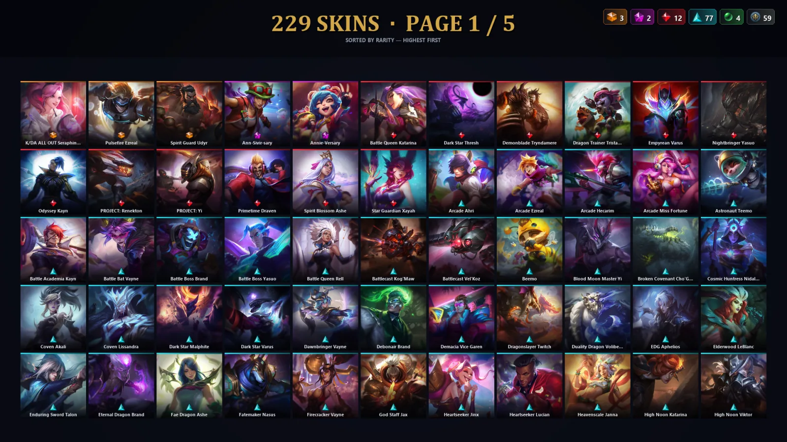 [LoL] | NA | Level 500 | 173 Champions | 229 Skins | 139,361 BE