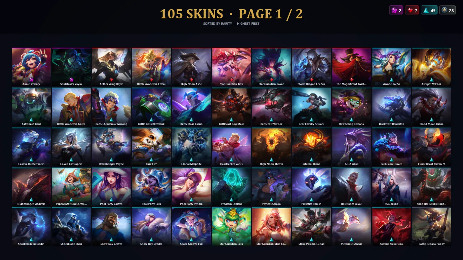 [LoL] | TR | Level 272 | Gold I | 153 Champions | 105 Skins | 48,579 BE