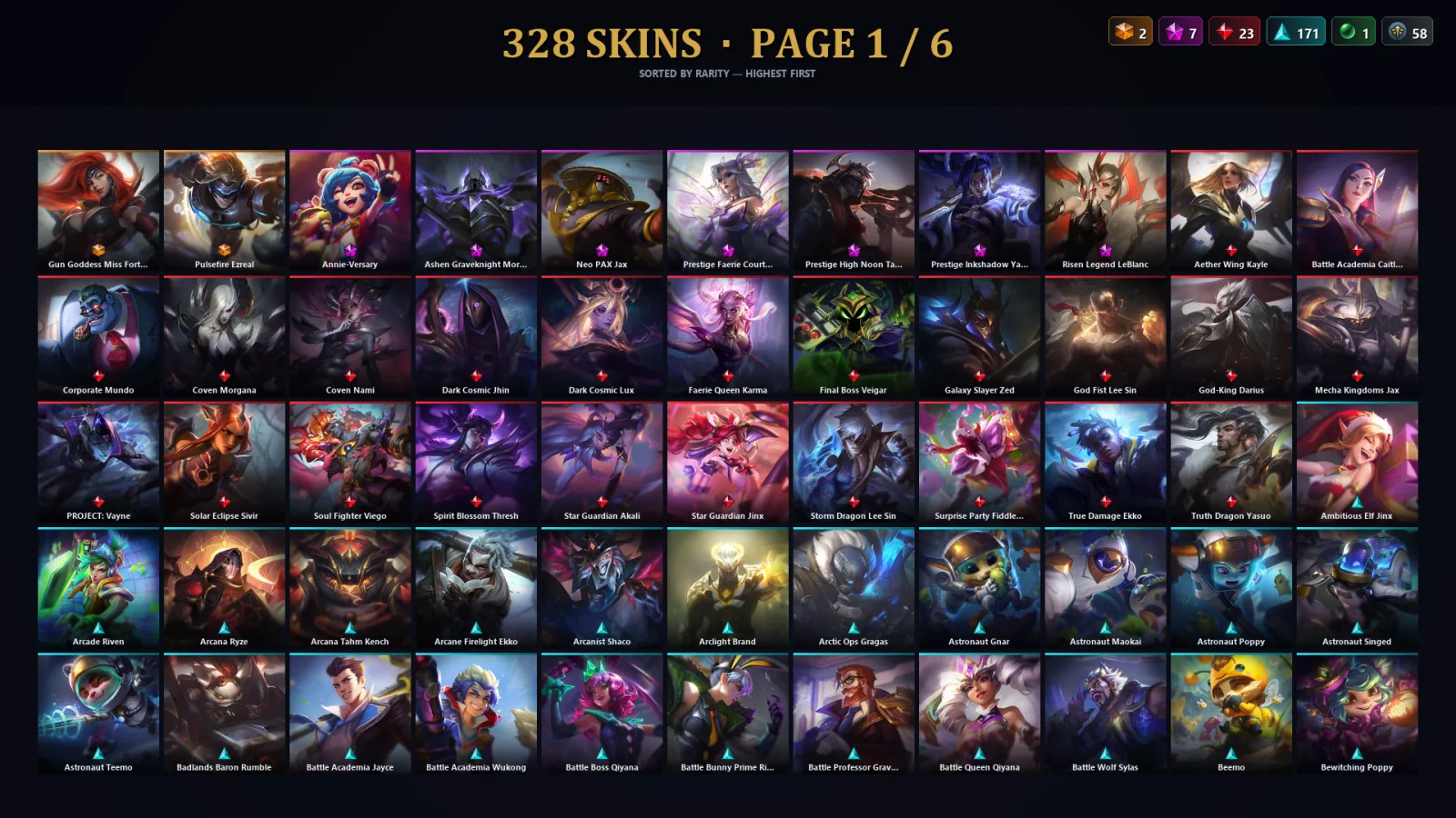 [LoL] | NA | Level 500 | 173 Champions | 328 Skins | 42,264 BE