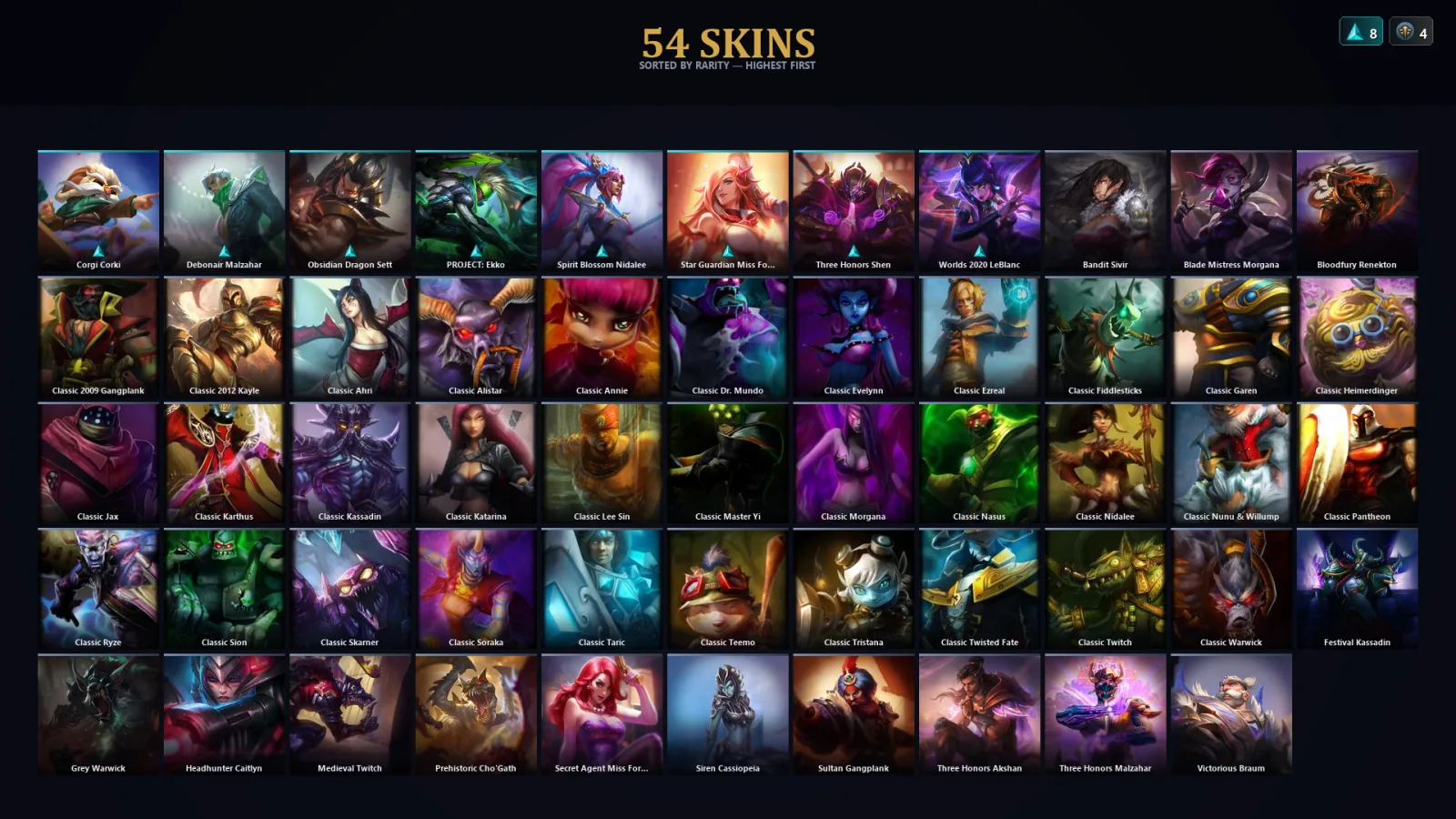 [LoL] | EUW | Level 100 | Gold IV | 160 Champions | 54 Skins