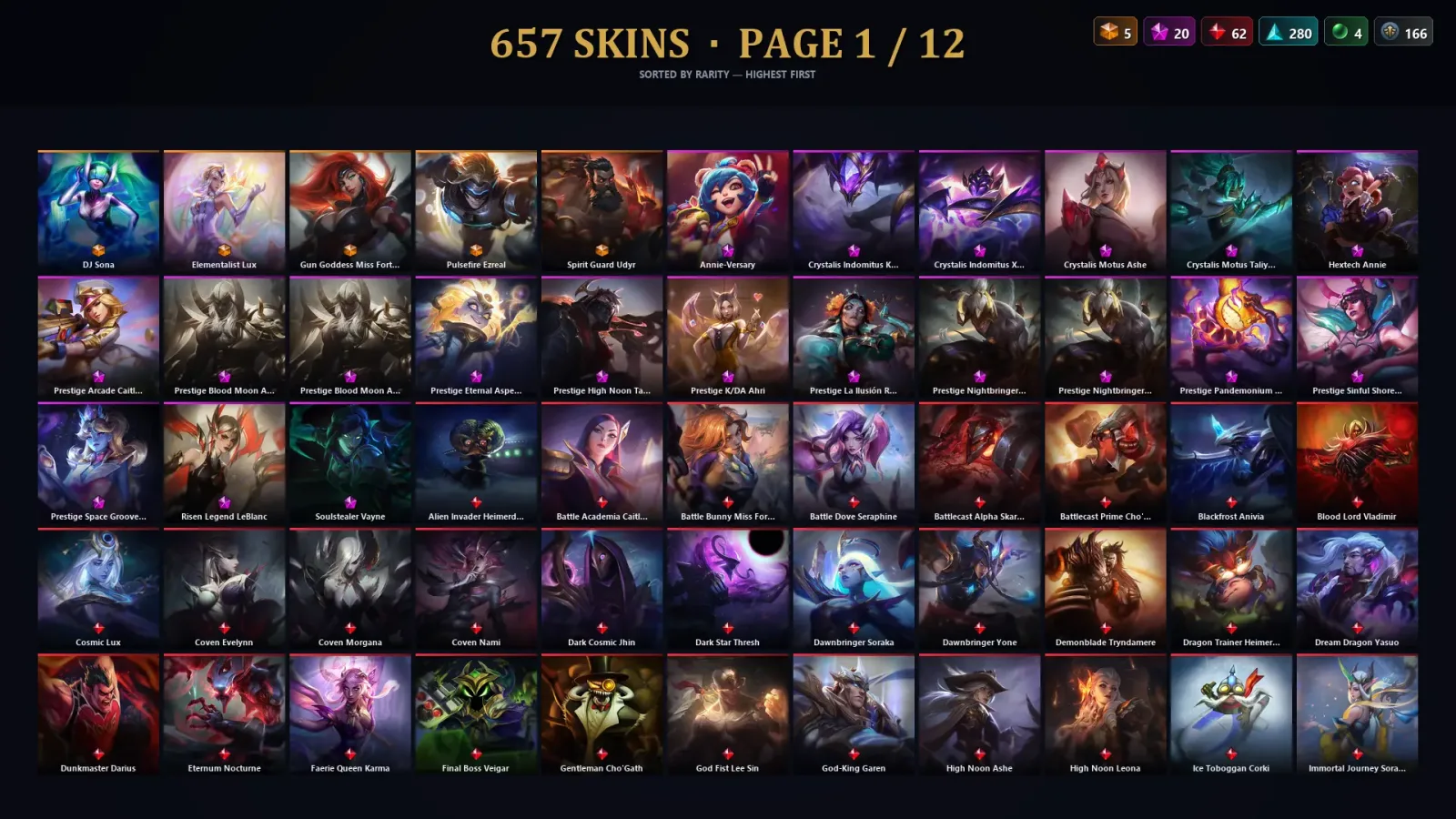 [LoL] | EUW | Level 500 | Platinum I | 173 Champions | 657 Skins | 27,662 BE