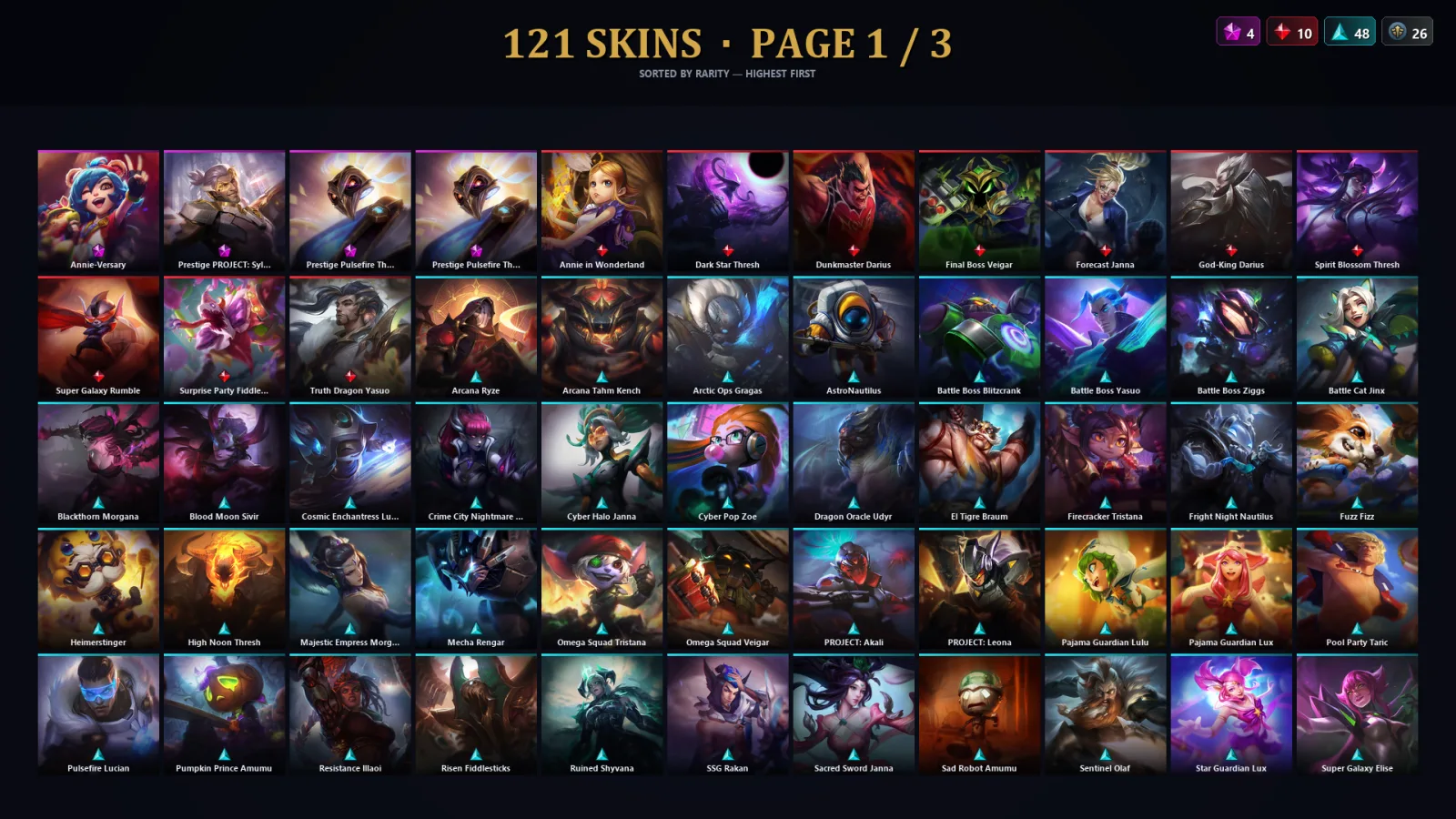 [LoL] | TR | Level 169 | 115 Champions | 121 Skins — Prestige Pulsefire Thresh 2022
