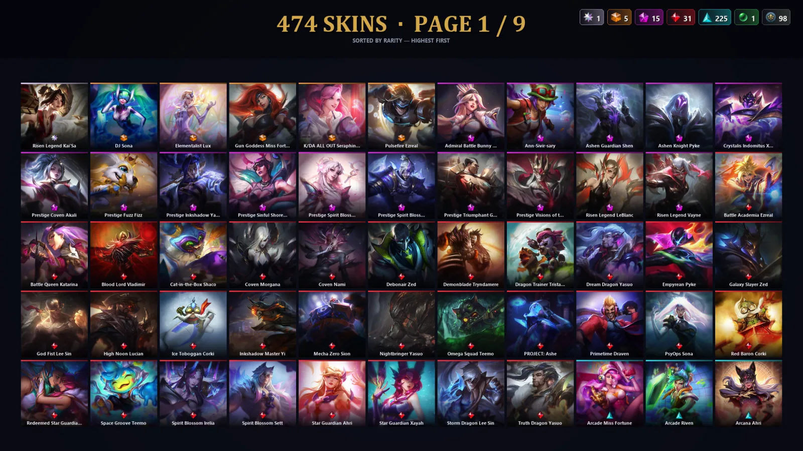 [LoL] | TR | Level 500 | Diamond III | 173 Champions | 474 Skins | 39,301 BE
