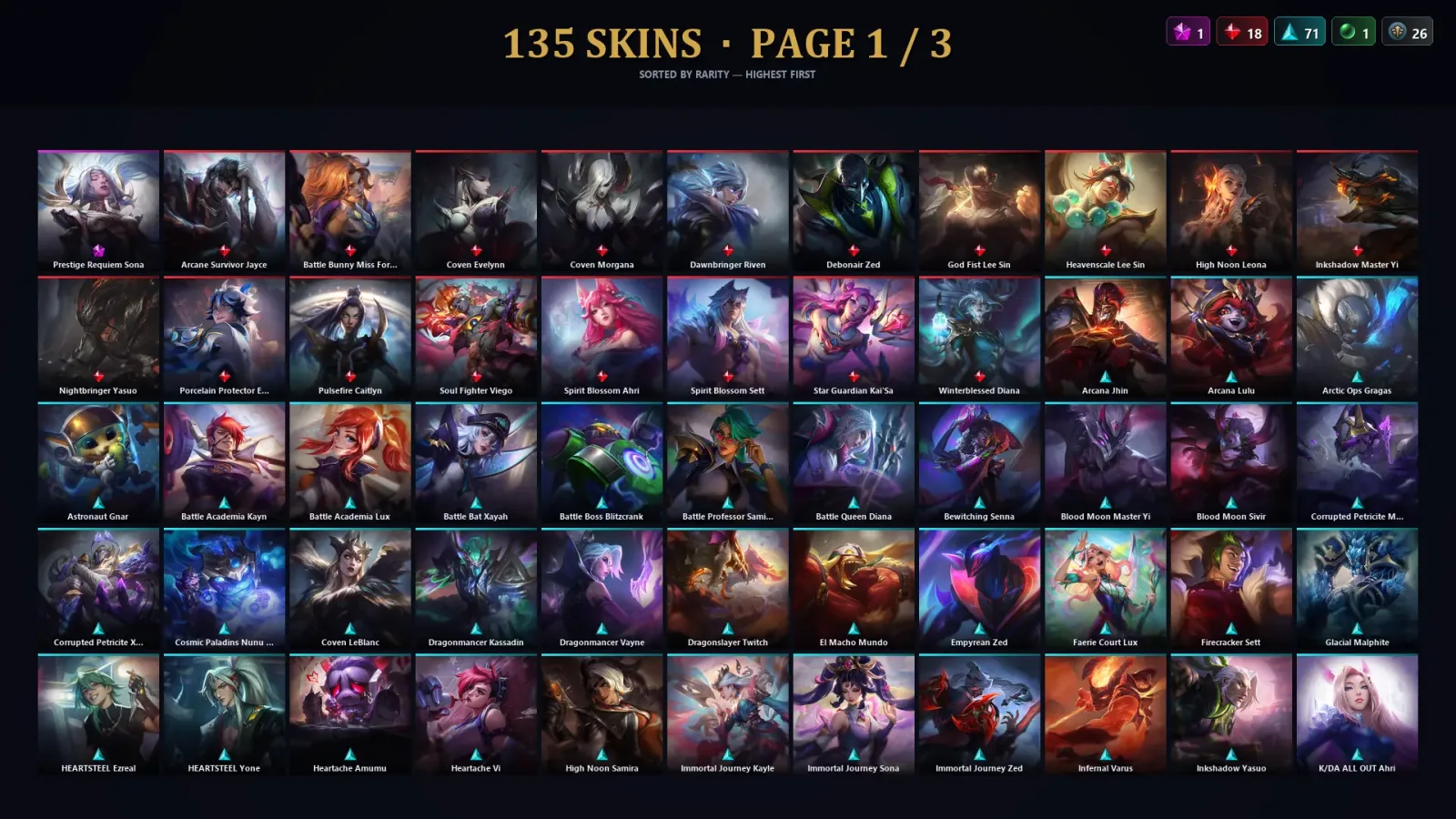 [LoL] | TR | Level 88 | Gold I | 151 Champions | 135 Skins
