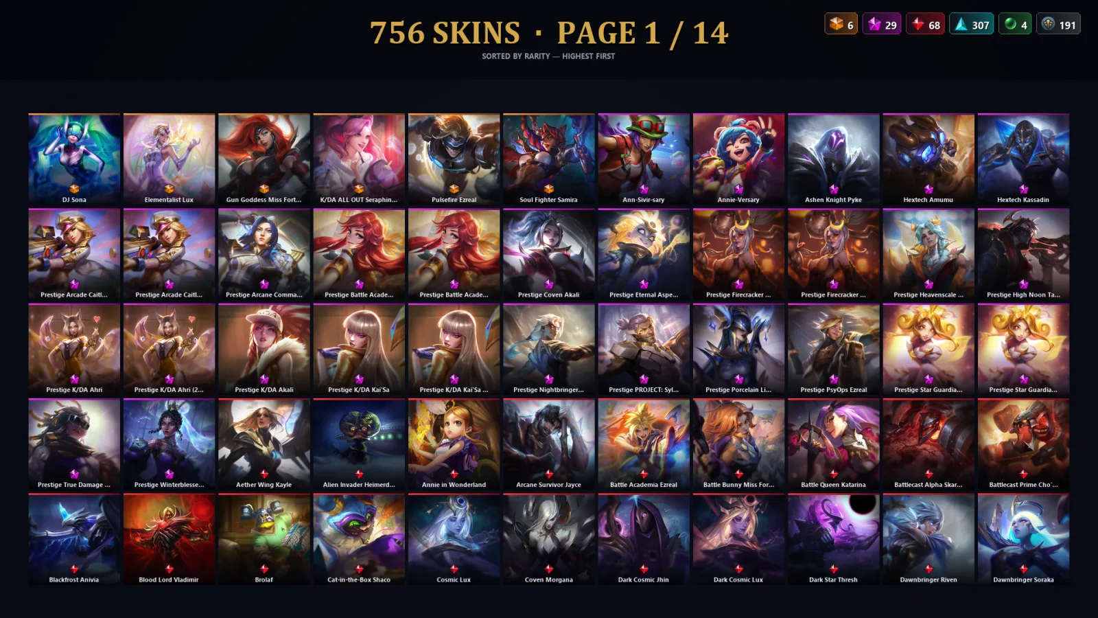 [LoL] | TR | Level 500 | 172 Champions | 724 Skins | 36,223 BE