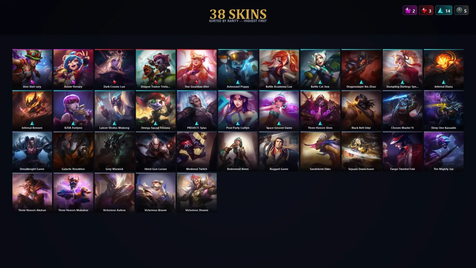 [LoL] | TR | Level 110 | Diamond I | 110 Champions | 38 Skins