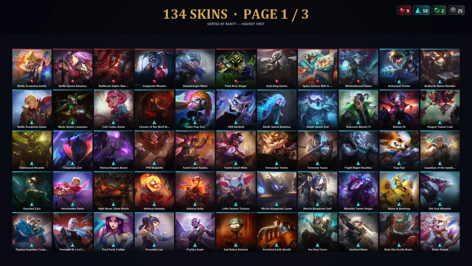 [LoL] | TR | Level 493 | Platinum I | 172 Champions | 134 Skins | 210,629 BE — LoL account