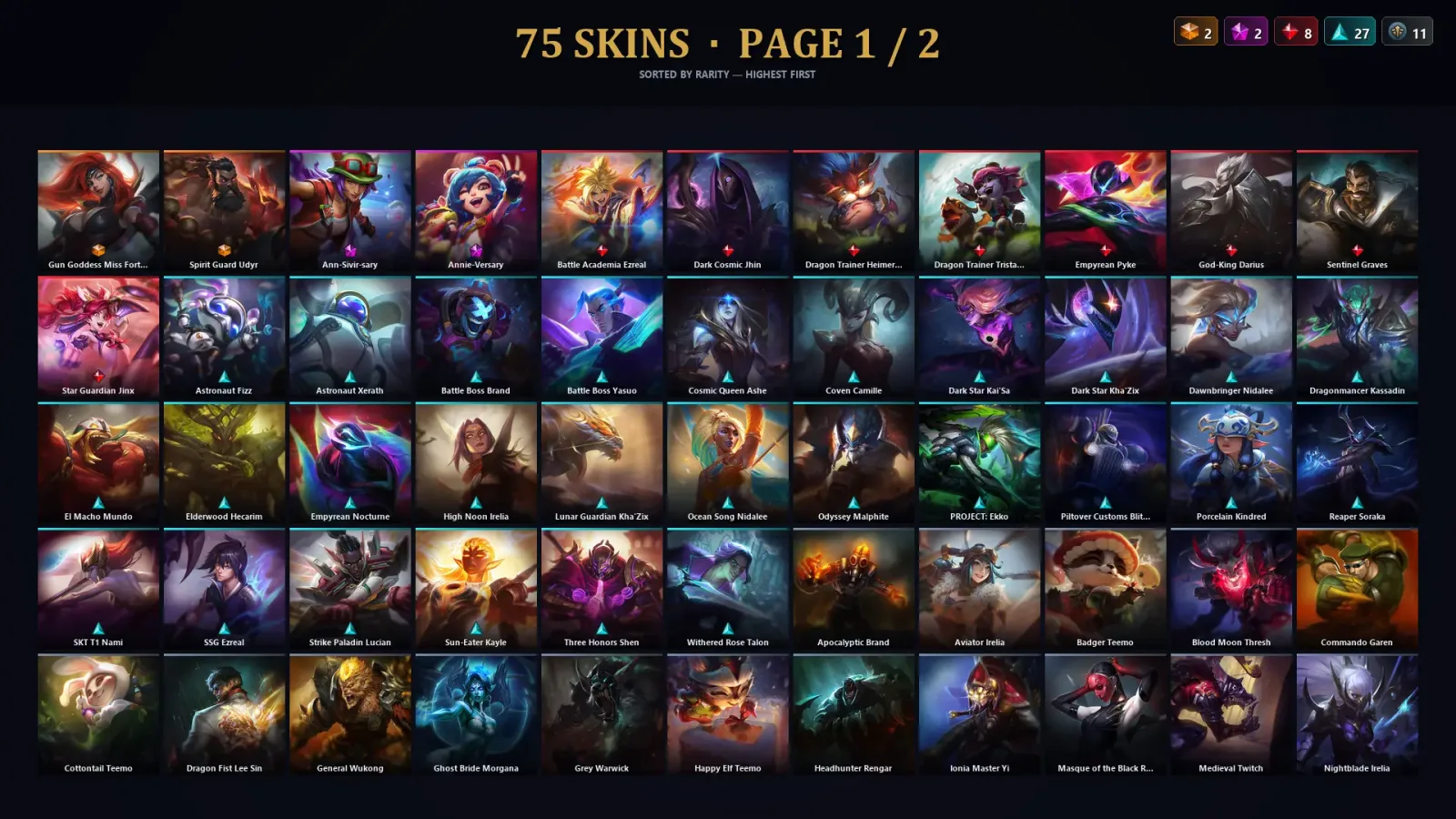 [LoL] | TR | Level 292 | Diamond I | 173 Champions | 75 Skins | 96,887 BE