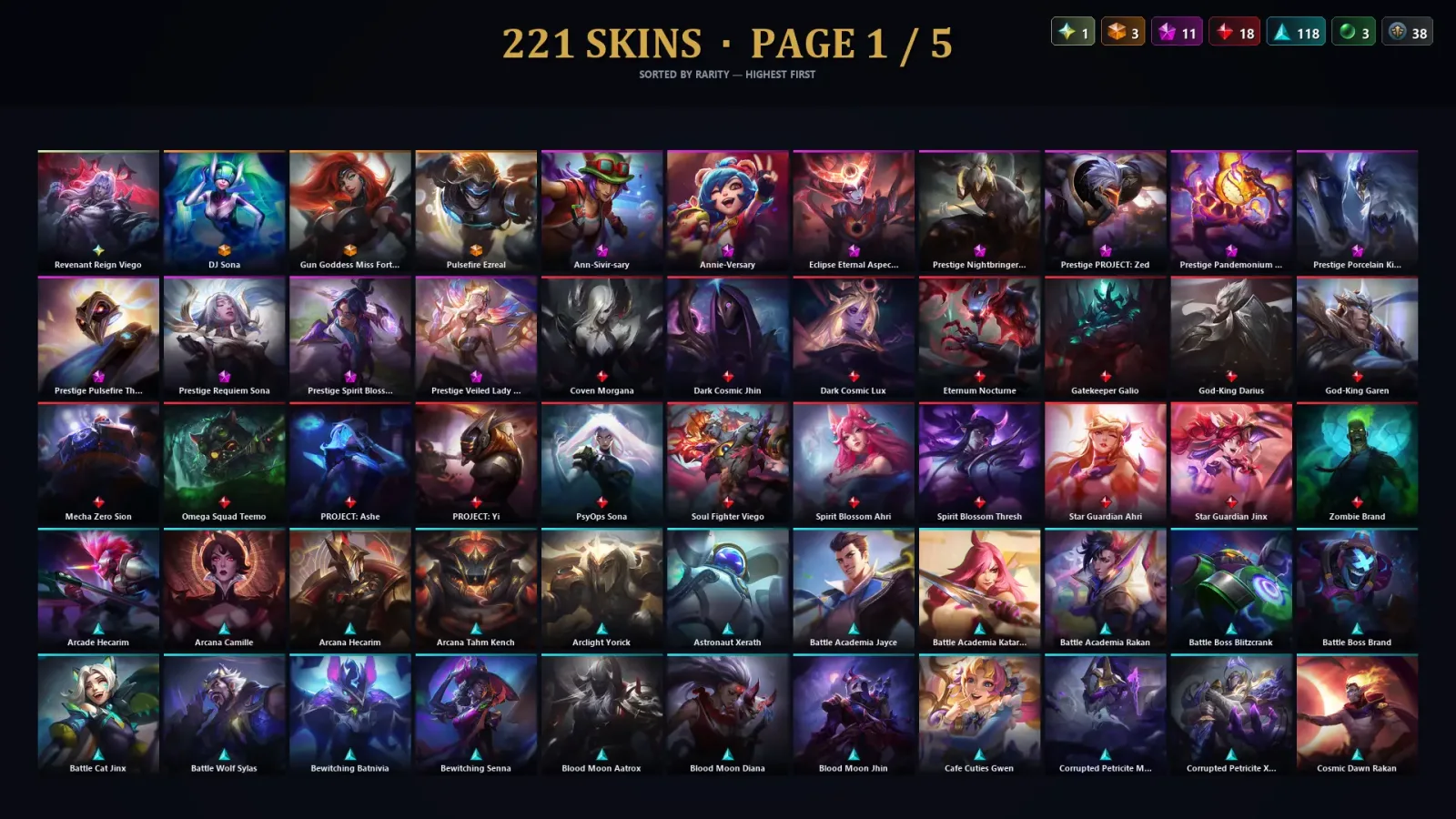 [LoL] | EUW | Level 500 | Platinum IV | 172 Champions | 221 Skins | 54,416 BE — LoL account