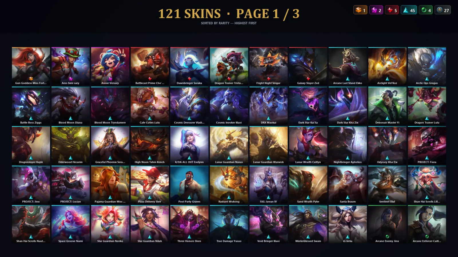 [LoL] | TR | Level 354 | Platinum IV | 173 Champions | 121 Skins | 72,787 BE