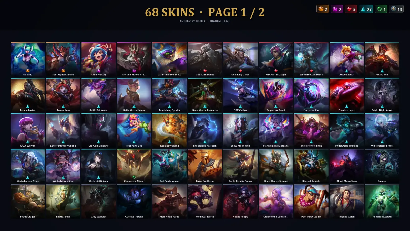 [LoL] | TR | Level 164 | Diamond IV | 165 Champions | 68 Skins