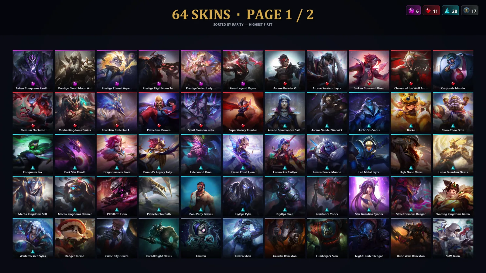 [LoL] | TR | Level 90 | Platinum II | 119 Champions | 64 Skins | 17,222 BE