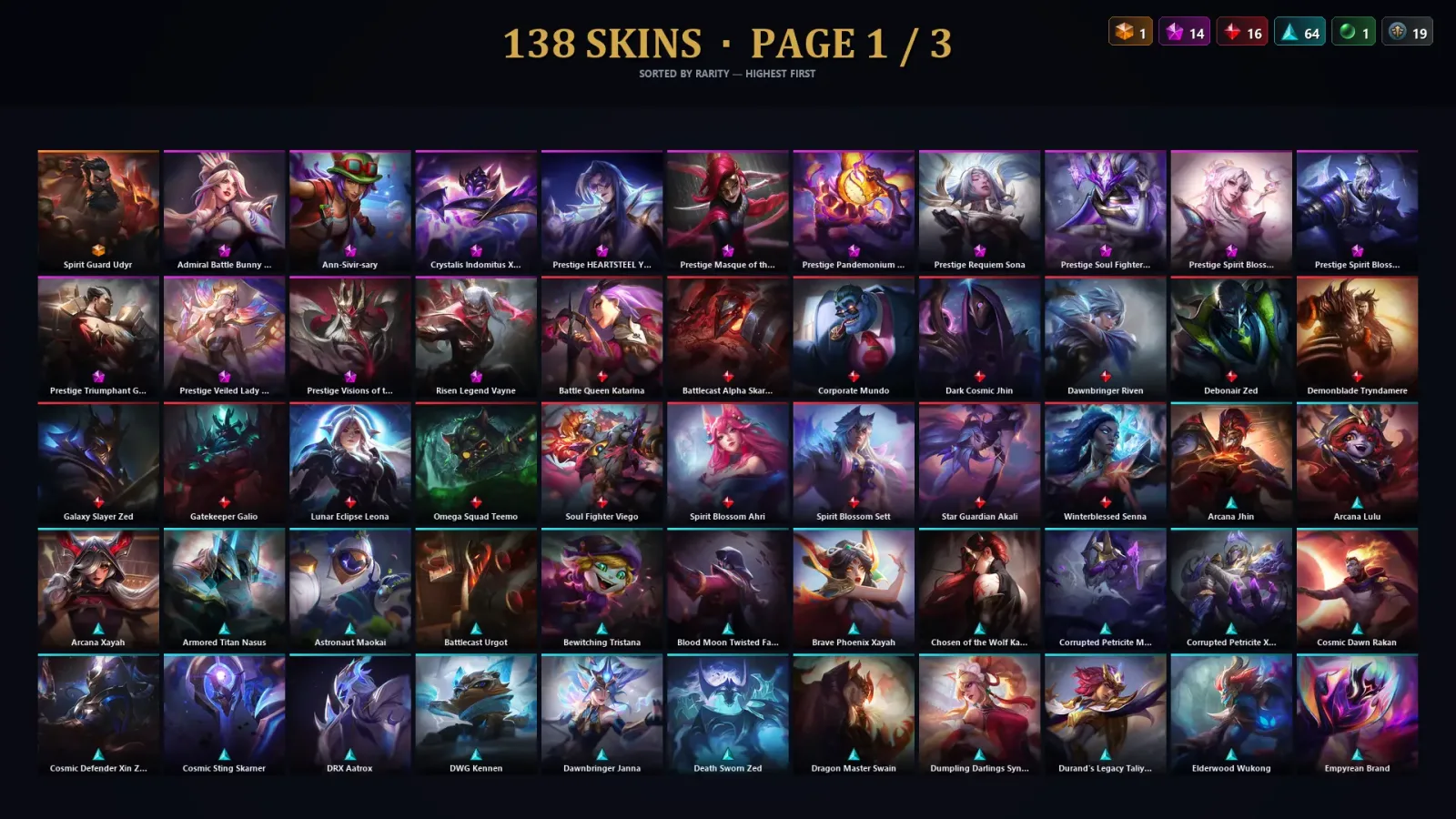 [LoL] | TR | Level 234 | Platinum I | 172 Champions | 138 Skins | 62,675 BE — LoL account