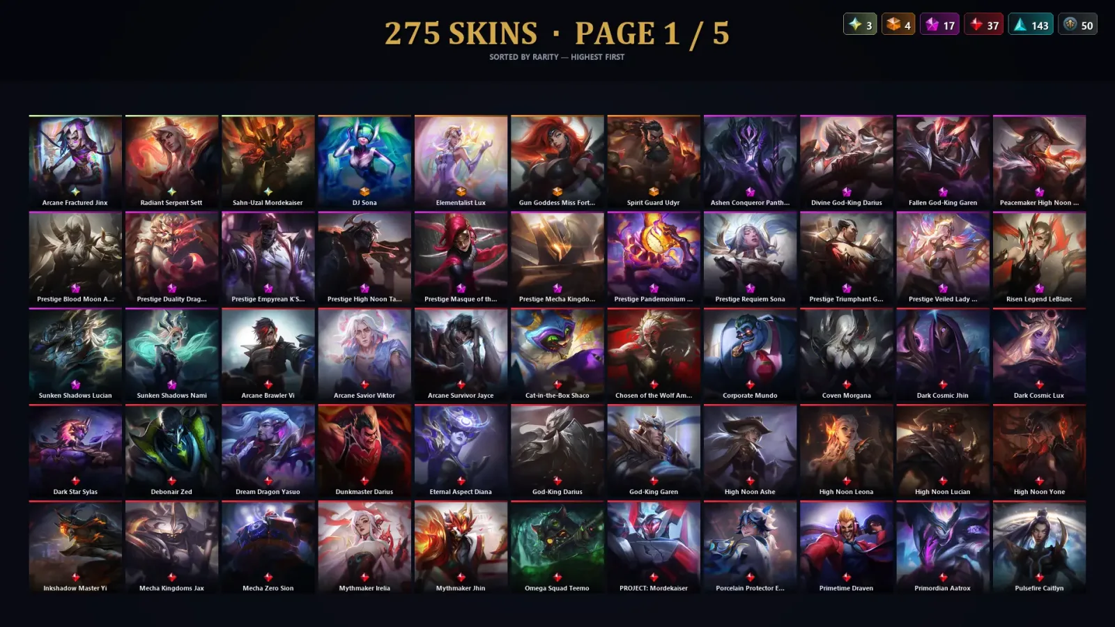[LoL] | NA | Level 221 | 127 Champions | 275 Skins | 11,176 BE — LoL account