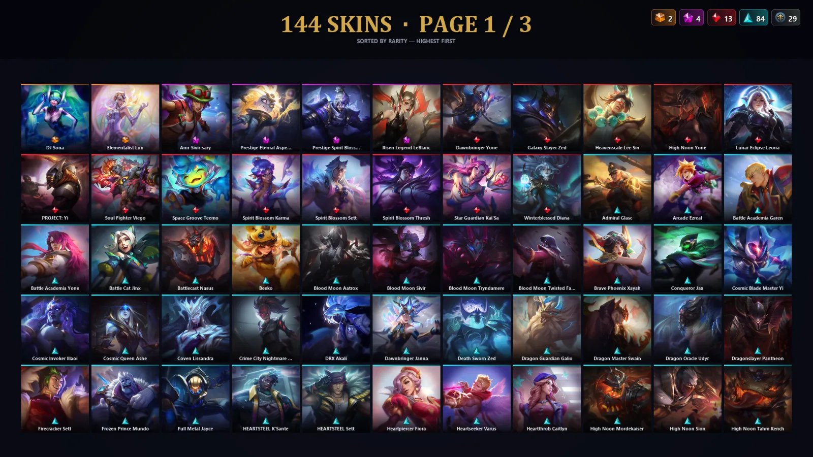 [LoL] | TR | Level 286 | Platinum I | 173 Champions | 144 Skins | 56,108 BE