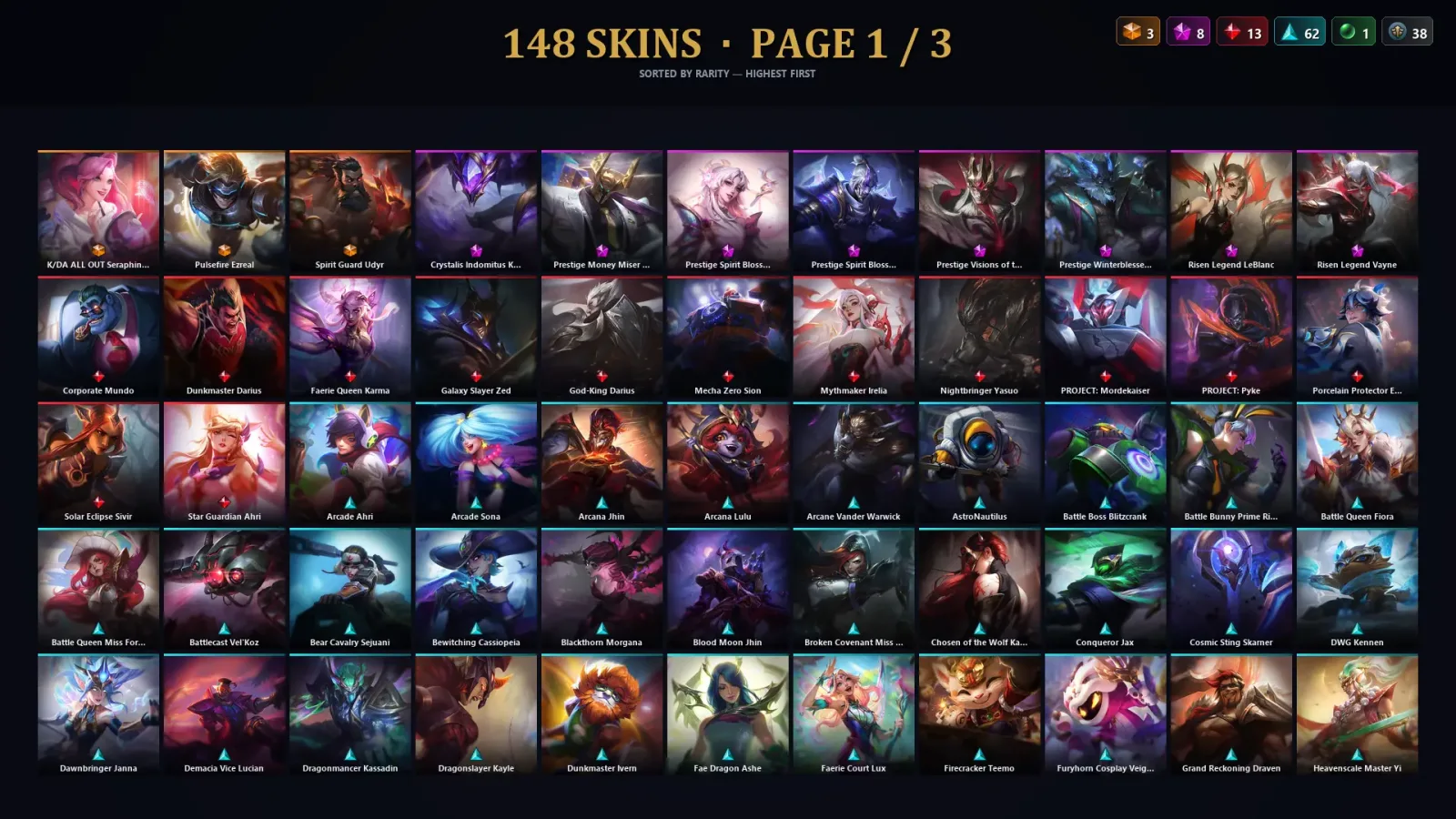[LoL] | TR | Level 371 | Platinum III | 172 Champions | 148 Skins | 23,815 BE — LoL account