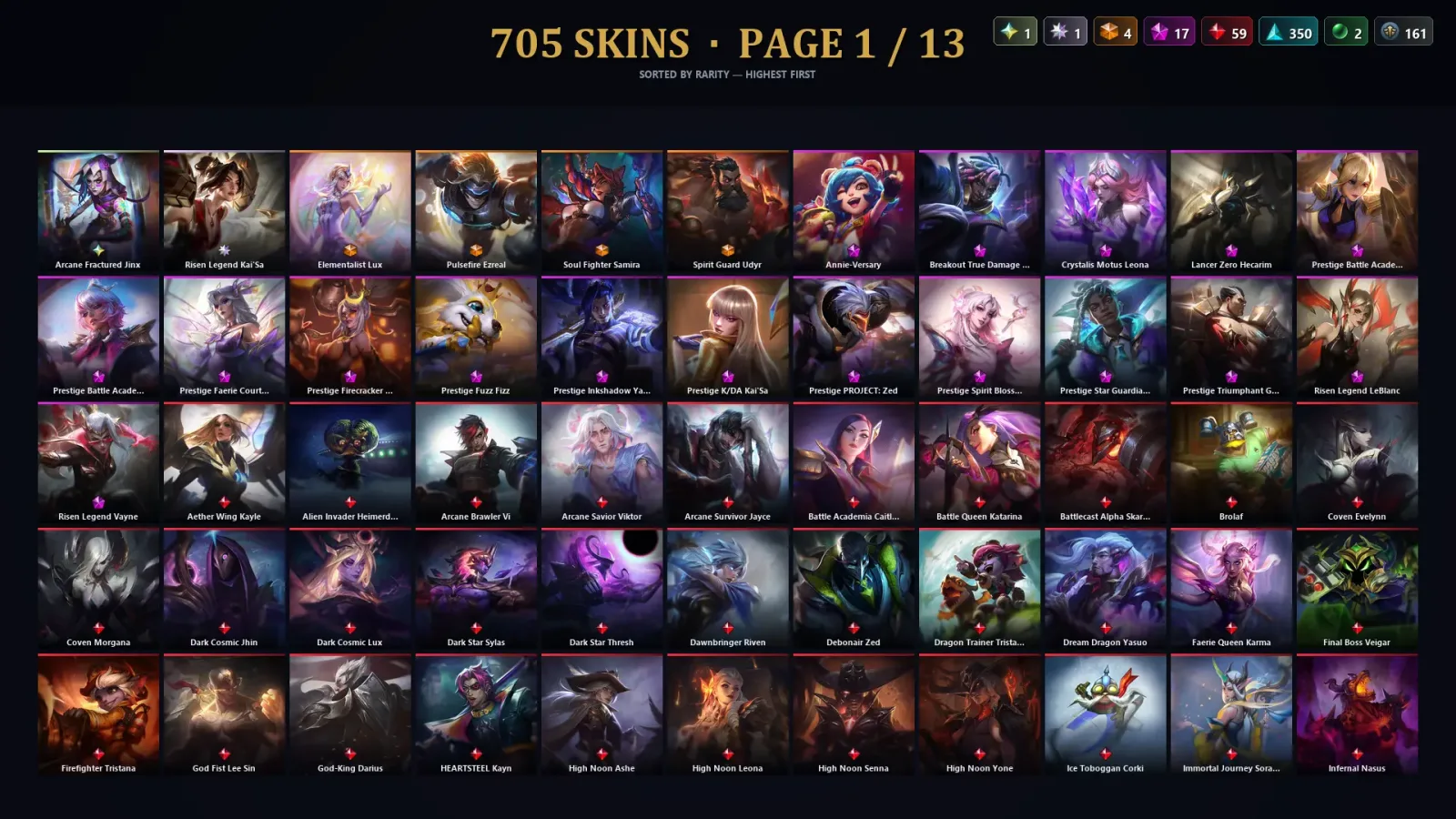 [LoL] | NA | Level 500 | 173 Champions | 705 Skins | 98,931 BE