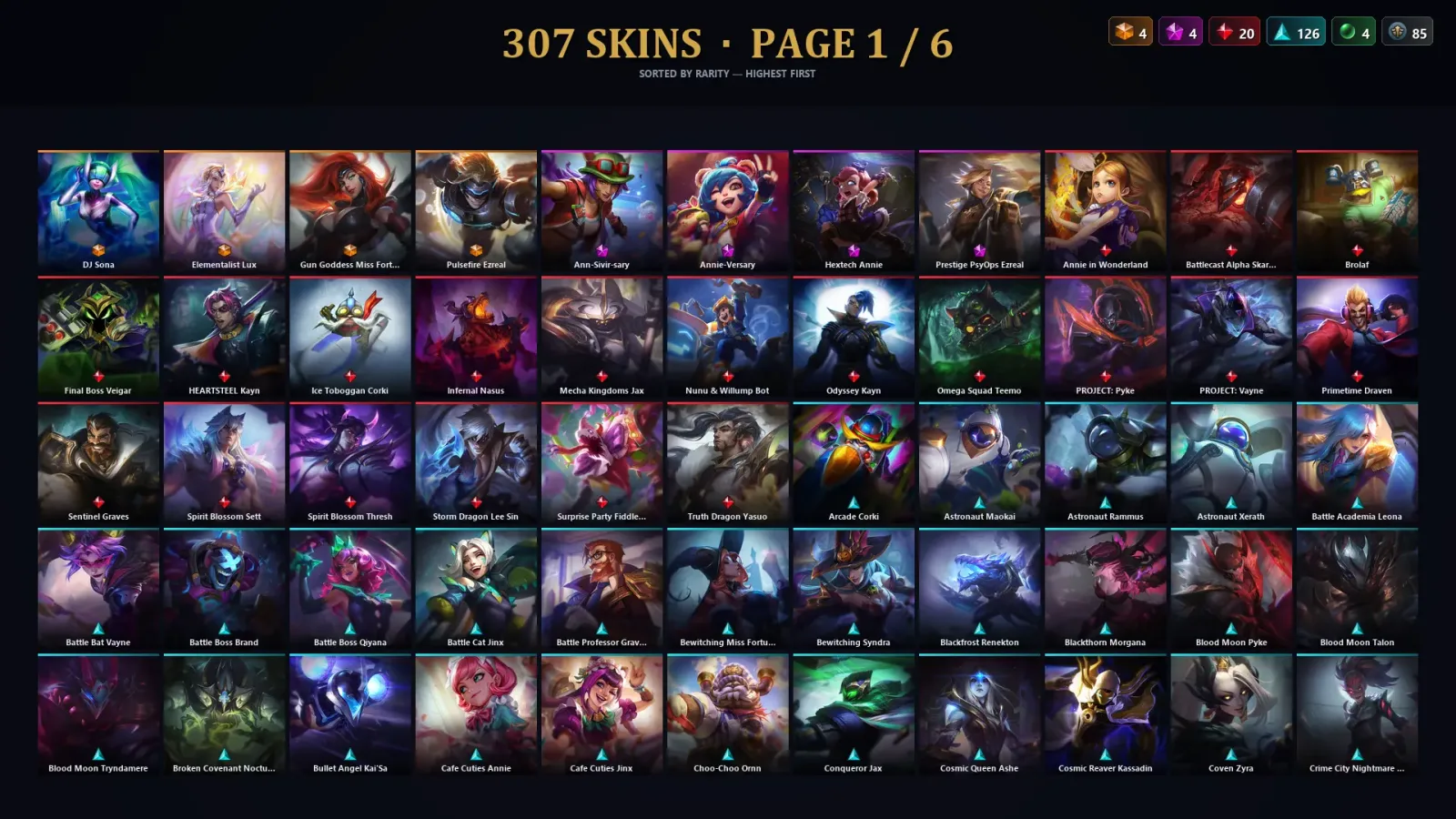 [LoL] | EUW | Level 500 | 172 Champions | 307 Skins | 76,508 BE — LoL account