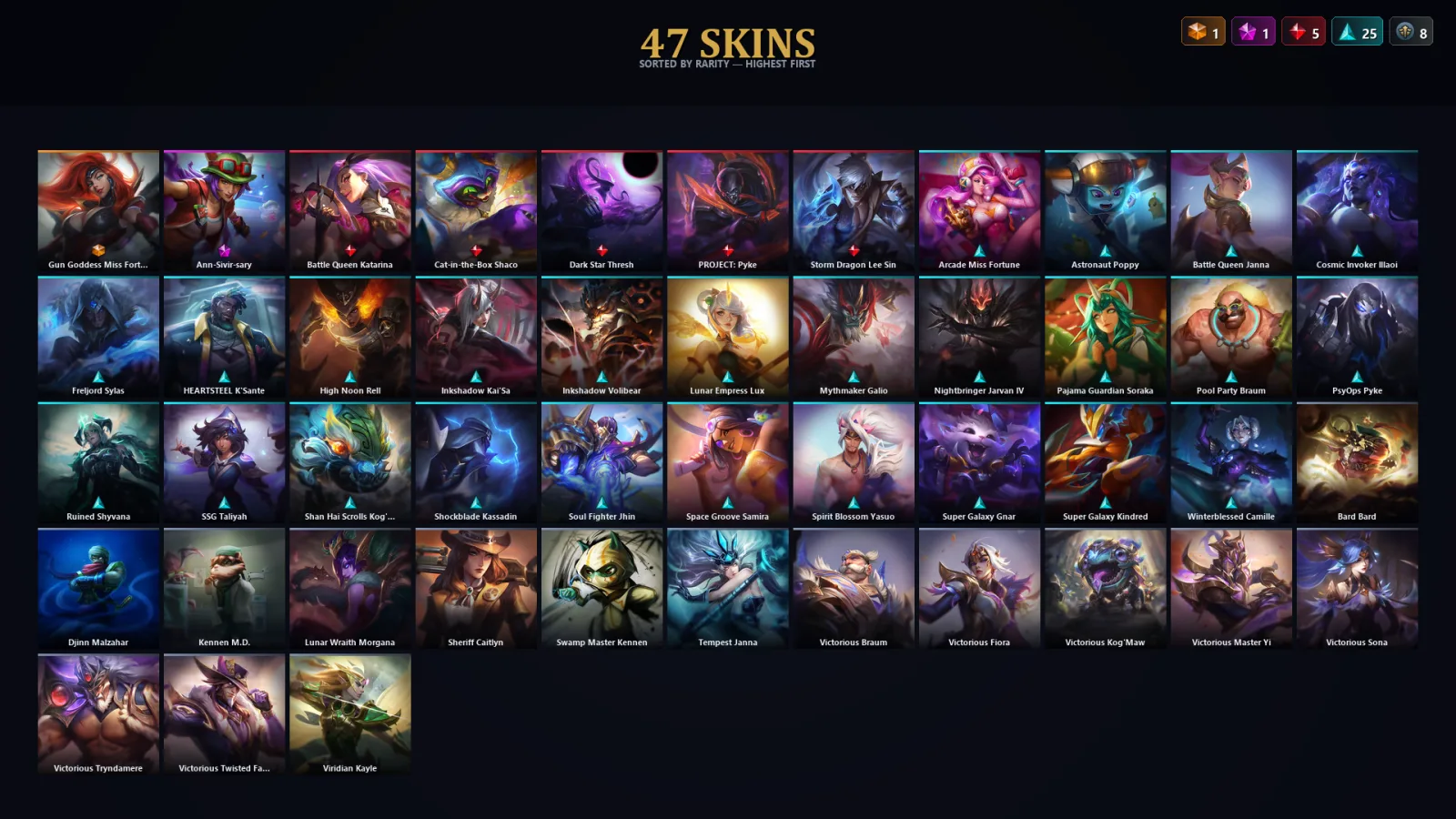 [LoL] | TR | Level 131 | Emerald I | 147 Champions | 47 Skins | 13,812 BE
