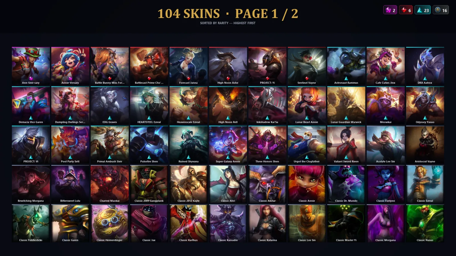 [LoL] | TR | Level 244 | Silver II | 173 Champions | 104 Skins | 126,460 BE