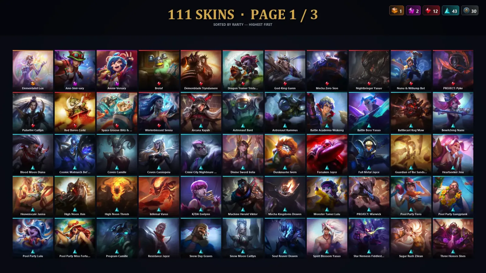 [LoL] | EUW | Level 375 | Gold II | 173 Champions | 111 Skins | 110,846 BE