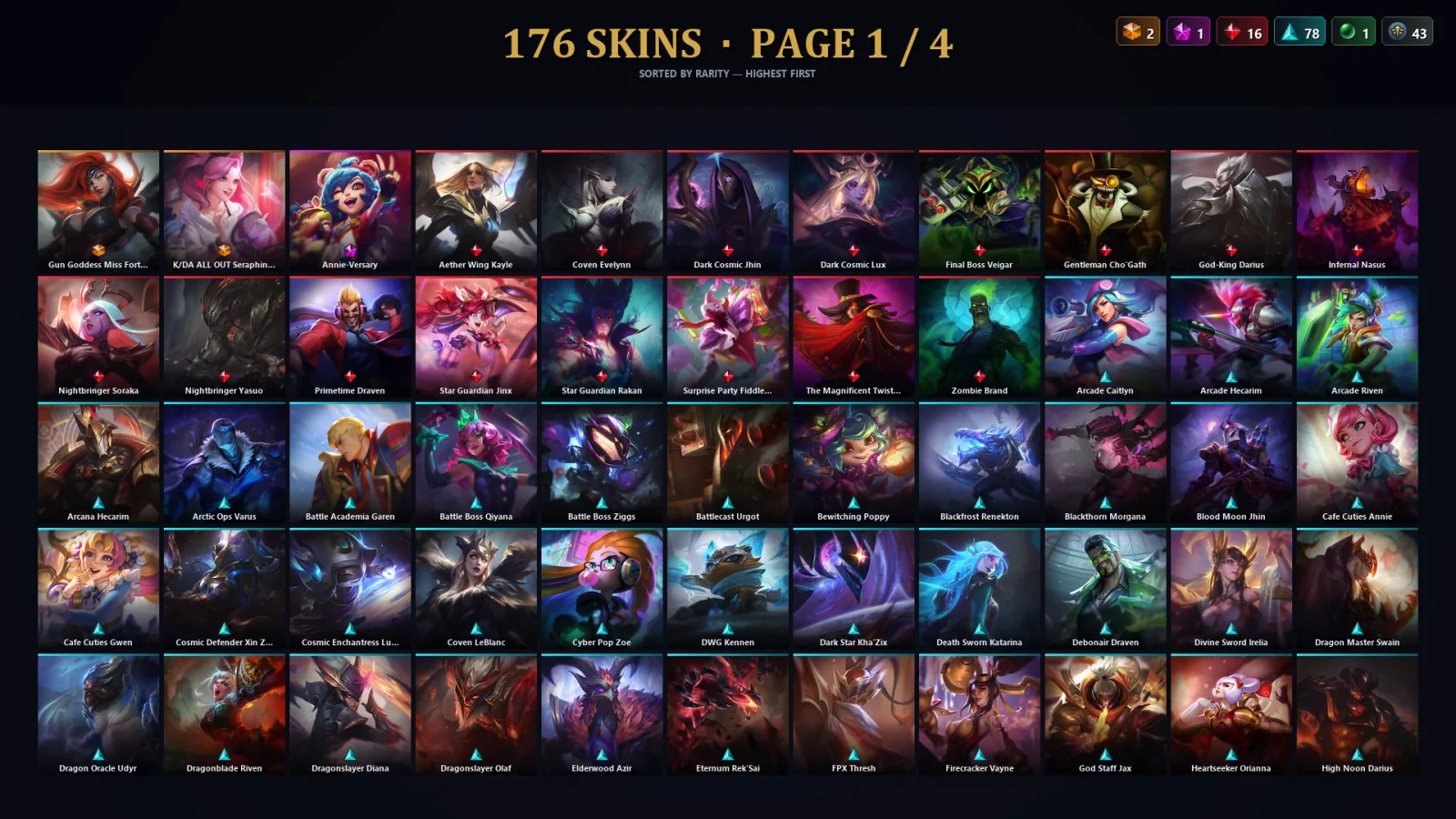 [LoL] | EUW | Level 319 | Platinum IV | 169 Champions | 176 Skins