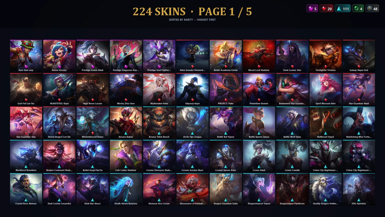 [LoL] | NA | Level 500 | 173 Champions | 224 Skins | 61,817 BE