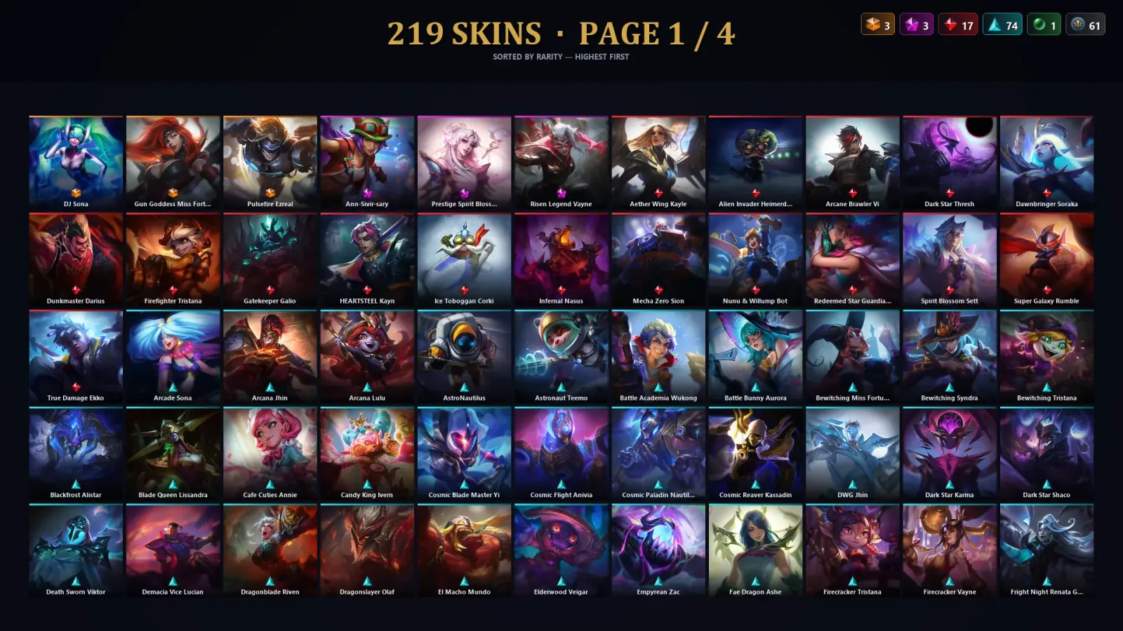 [LoL] | EUW | Level 155 | 168 Champions | 219 Skins | 108,734 BE — LoL account